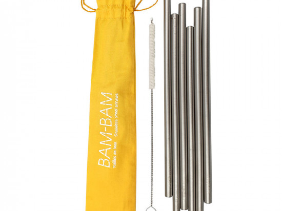 6 pailles en inox avec goupillon