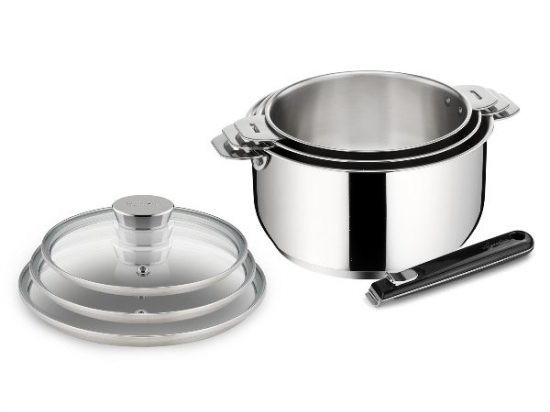 Série 3 casseroles 16/18/20 cm Inox  + 3 couvercles + poignée